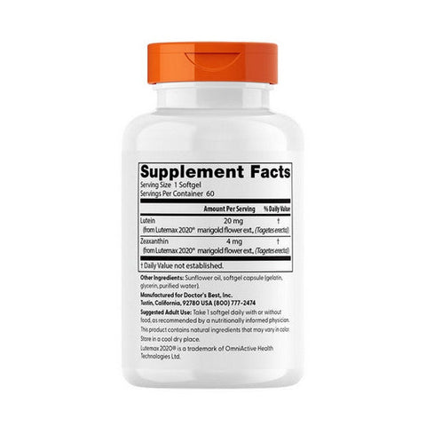 Doctors Best, Lutein Lutemax 2020, 20 Mg, 60 Softgels Doctors Best