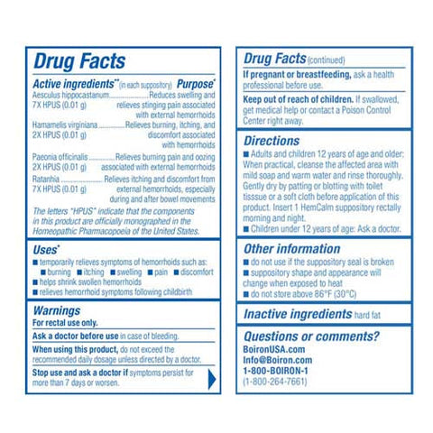 Boiron, HemCalm Suppositories Hemorrhoid Relief, 10 Count Boiron