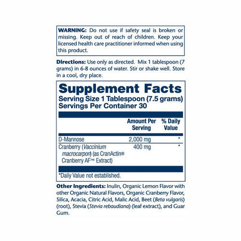 Solaray, D-Mannose with CranActin, Lemon Berry 216 Grams Solaray