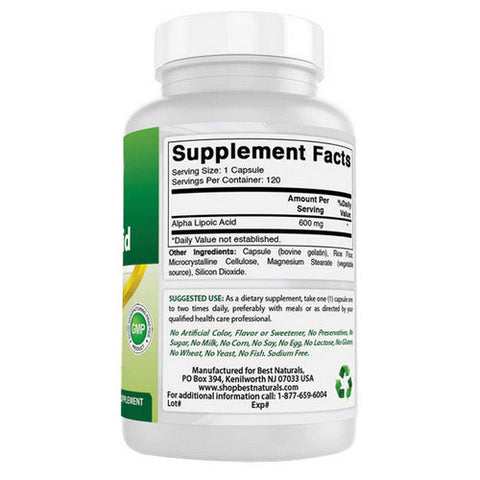 Best Naturals, Alpha Lipoic Acid, 600 mg, 120 Caps Best Naturals