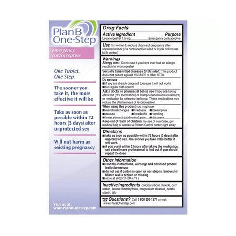 Plan B One-Step, Levonorgestrel Emergency Contraceptive Tablet, 1.5 Mg, 1 Each Plan B One-Step