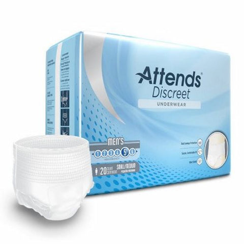 Attends, Male Adult Absorbent Underwear For Men Pull On with Tear Away Seams Small And Medium, Case Of 4