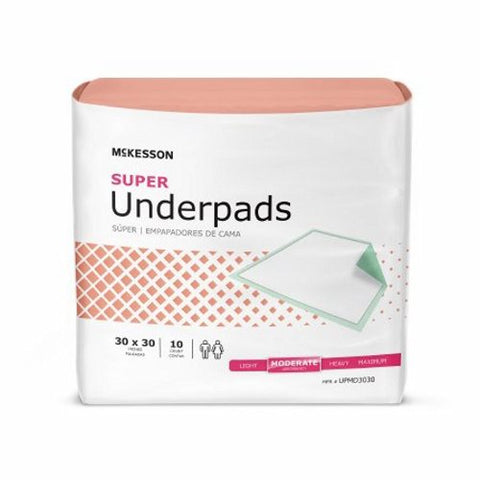 Disposable Underpad 30 X 30 Inch Fluff Polymer Moderate Absorbency UPMD3030-100 Count of 10 by McKesson