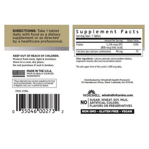 Windmill Health, Folic Acid, 800 mcg, 100 Tabs Windmill Health