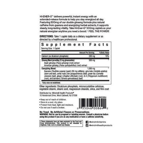 Hi-Ener-G, Hi-Ener-G Extended Release, 500 mg, 20 Caplets Hi-Ener-G