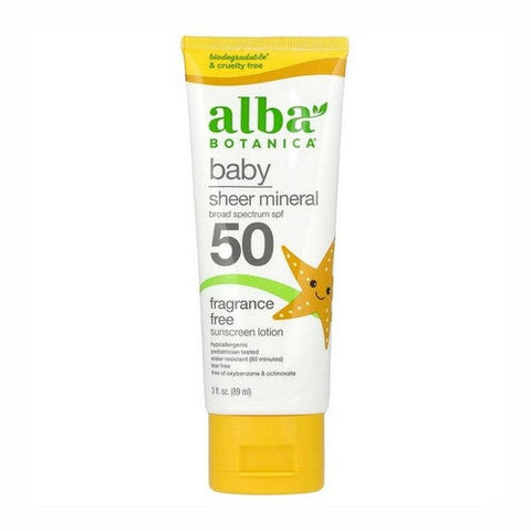 Alba Botanica, Baby Sheer Mineral Sunscreen Lotion SPF 50, 3 Oz Alba Botanica