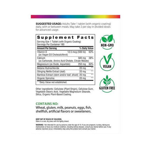 Rainbow Light, Calcium With Magnesium And Vegan D3 Plus, 500 mg, 180 Tabs Rainbow Light