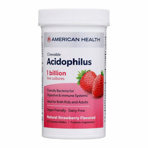 American Health, Daily Chewable Tablet Acidophilus Live Cultures Strawberry, 1 Billion, 60 Count American Health