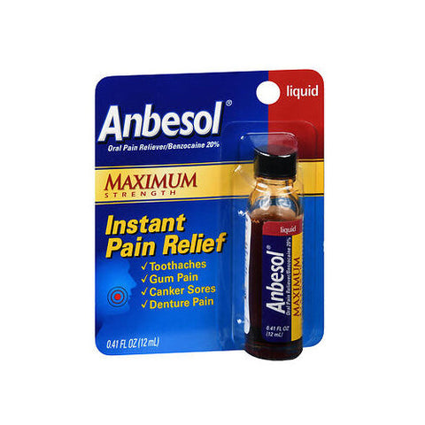 Anbesol, Benzocaine 20% Instant Oral Pain Relief Liquid Maximum Strength, 0.41 Oz Anbesol