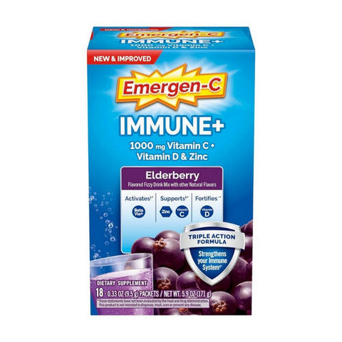 Emergen-C, Elderberry Immune Plus Flavored Fizzy Drink Mix, 18 Count Emergen-C