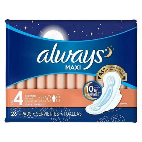 Always Discreet, Maxi Size 4 Overnight Pads With Wings Unscented, 26 Each Always Discreet