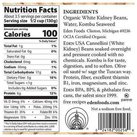Eden Foods, Organic Cannellini White Kidney Beans, 15 Oz (Case Of 12) Eden Foods