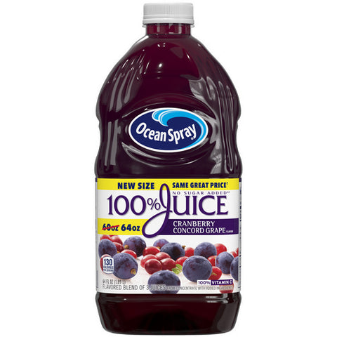 100% Juice Cranberry Concord Grape No Sugar Added 64 Oz (Case Of 8) by Ocean Spray