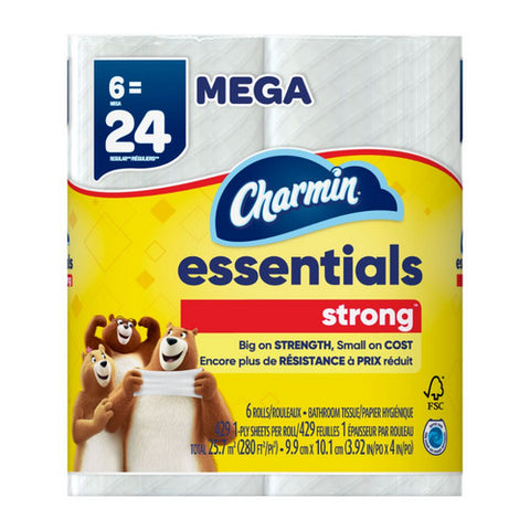 Essentials Strong Toilet Paper Mega Rolls 280 Square Feets / 6 Mega Rolls (Case Of 3) by Charmin