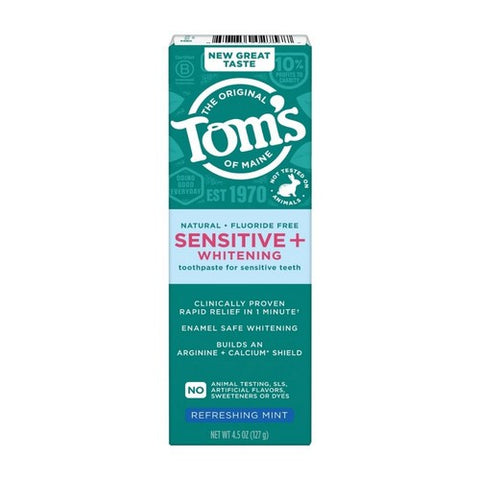 Sensitive + Whitening Fluoride-Free Refreshing Mint Natural Toothpaste 4.5 Oz by Tom's Of Maine
