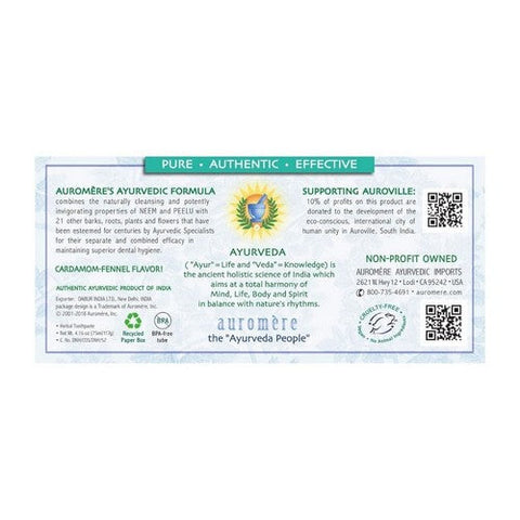 Auromere, Ayurvedic Herbal Toothpaste Non Foaming Cardamom-Fennel, 4.16 Oz Auromere
