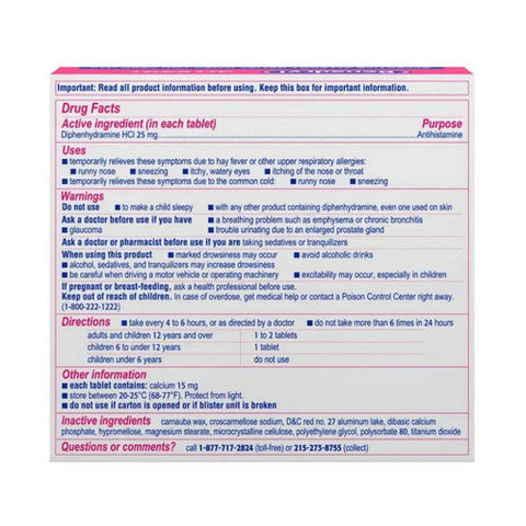 Benadryl, Allergy Diphenhydramine Hcl Antihistamine Ultratabs, 25 Mg, 48 Tabs Benadryl
